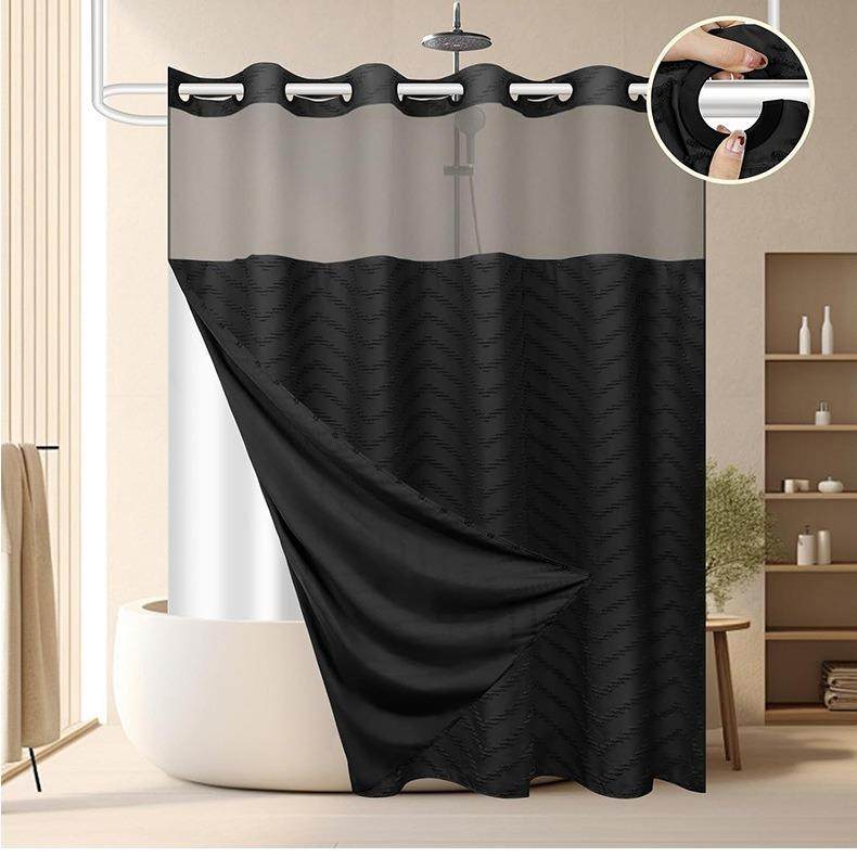 简约W剪花双层大环干湿分离浴帘防水防霉浴室隔断无钩布帘,纺织面料/辅料/配套,纺织机械配件,淘宝优惠券,粉丝福利购,淘宝优惠卷