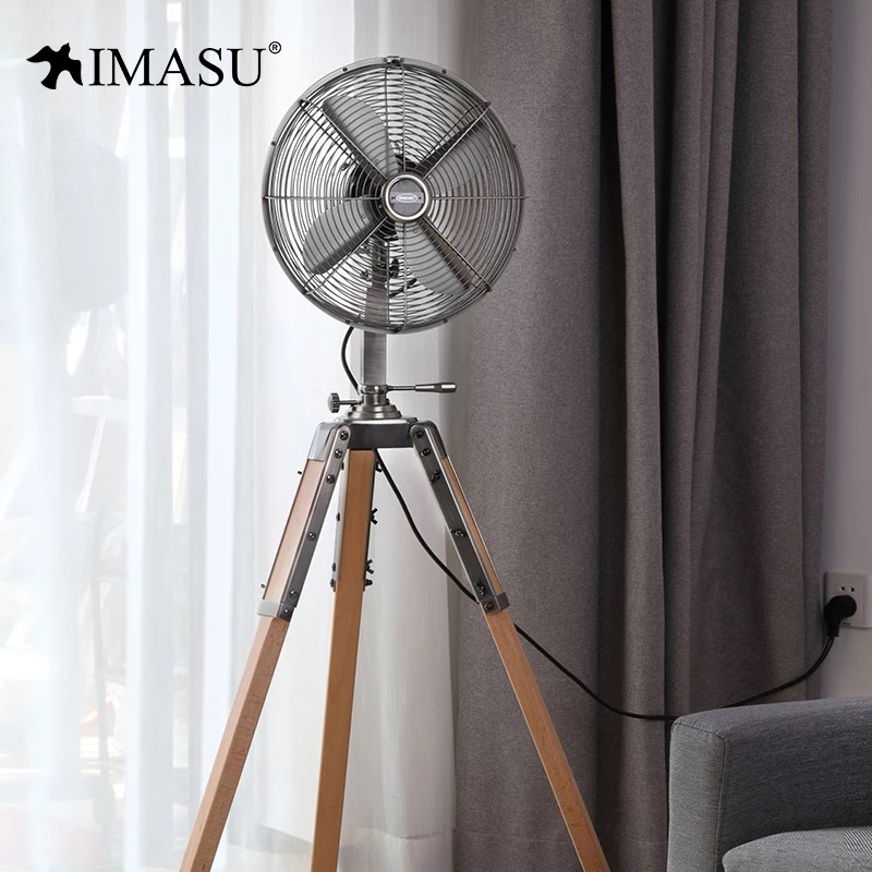 IMASU复古电风扇家用静音金属落地扇摇头立式R仿古空气循环扇电扇