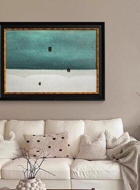 法式复古玄关装饰画餐厅背景墙小众中古J风绿色挂画葡萄牙海岸壁