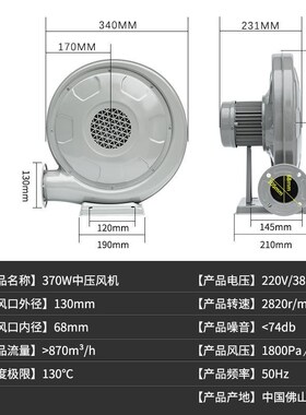 永成CZTD250W550W离心式炉灶锅炉鼓风机中压风机工业220v380V强力