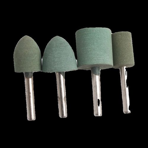 绿色橡胶砂轮芝麻磨头金属模具抛光锥形t型电磨小沙轮电钻头6mm柄