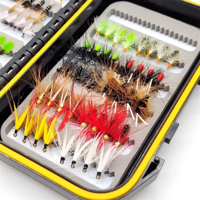 88枚飞蝇钩套装 路亚飞钓毛钩蜜蜂苍蝇毒蚊若虫 送浮水缓沉助投器