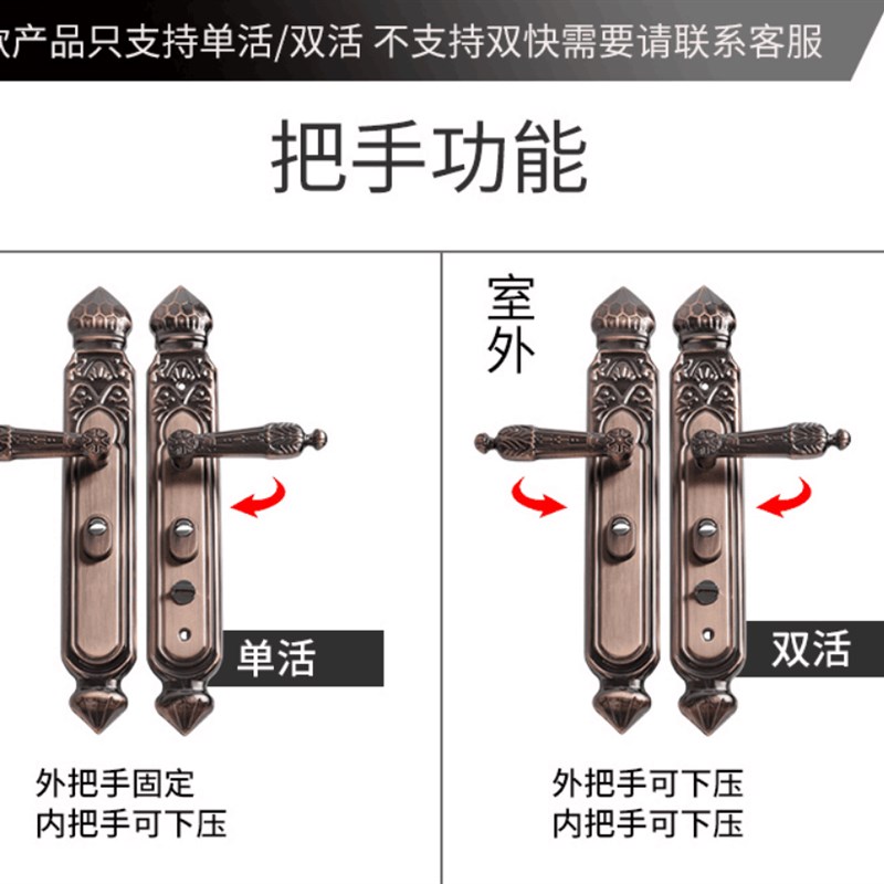 铝合金防盗门锁红j古铜色大门锁面板把手双开门把手面板红古铜拉