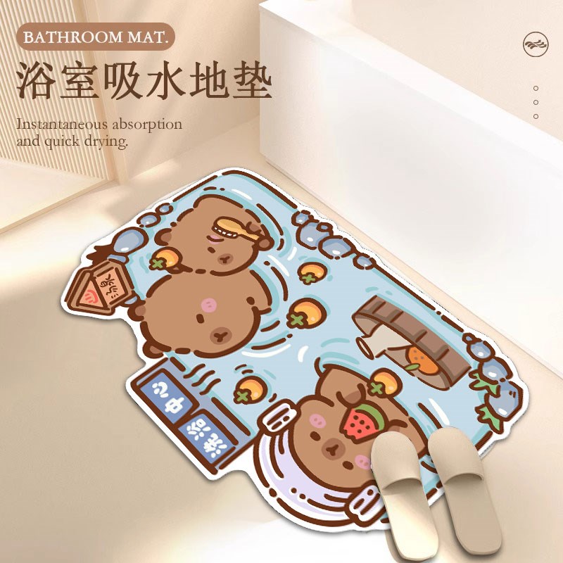 搞怪创意卫生间地垫浴室吸水垫子厕所硅藻泥防滑垫子水豚卡皮巴拉