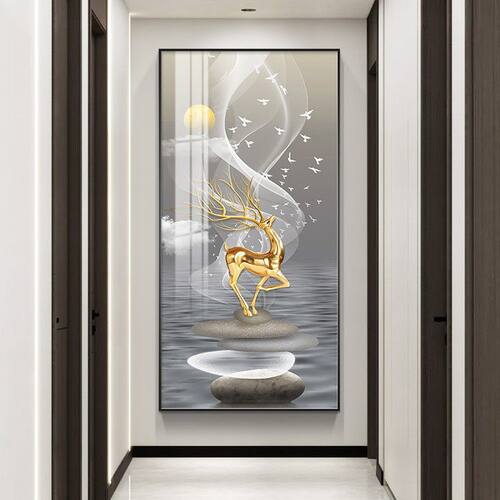 轻奢玄关装饰画玄幻大气高档走廊过道挂画入户正对门竖版壁画