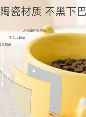 可爱陶瓷猫高倾斜盘脚护颈猫碗狗碗饮水宠物碗食盘防打翻防黑下巴