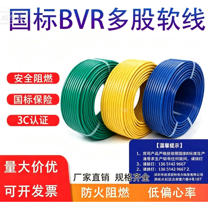 国标BVR阻燃铜芯单芯线散剪