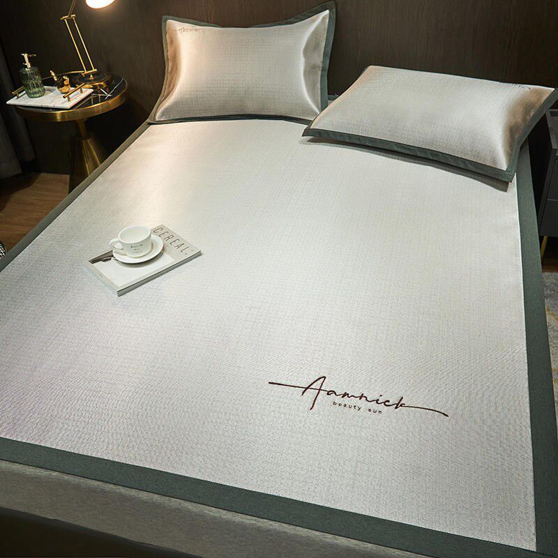 夏季可水洗提花刺绣冰丝席三件套可折叠纯色肌理纹空调席软凉席