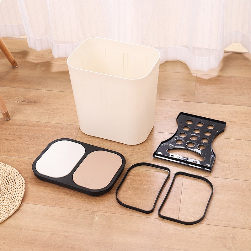 YX客厅厨房纸篓家用o按压式长筒形干湿分离分类双桶15L升垃圾桶