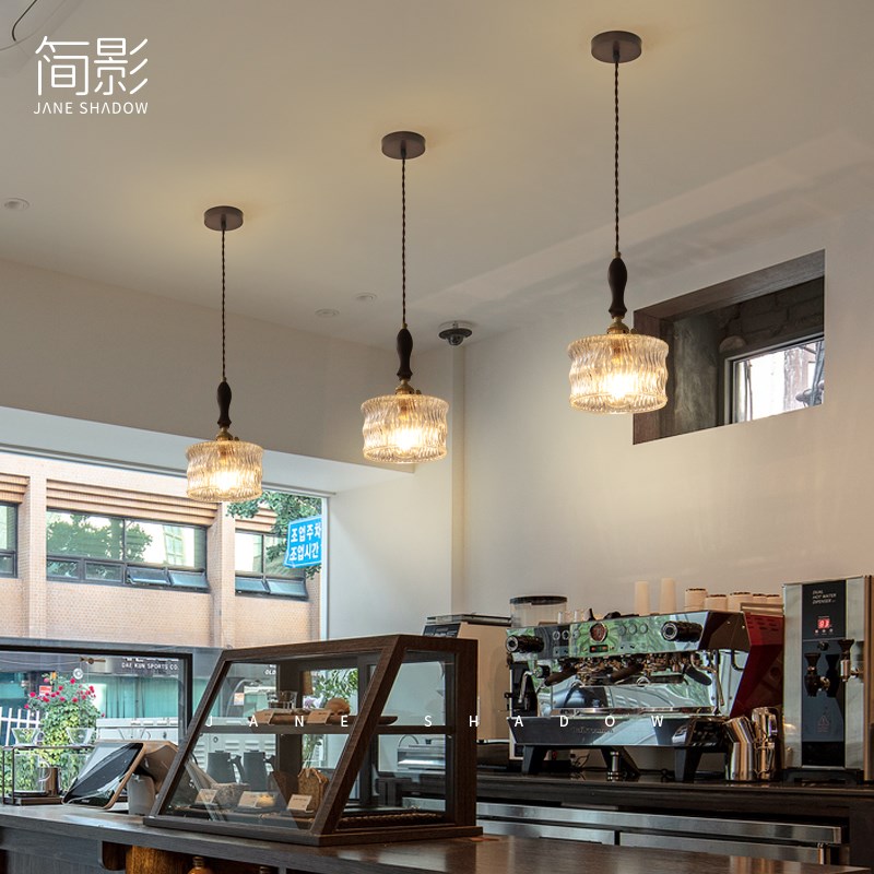 日式卧室床头小吊灯餐厅吧台氛围灯具胡桃木黄铜玻璃复古侘寂风