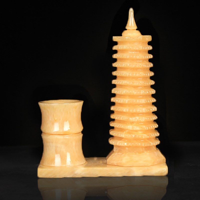 天然黄玉文昌塔笔筒摆件九层十三层9层13层家居书U房办公室桌摆设