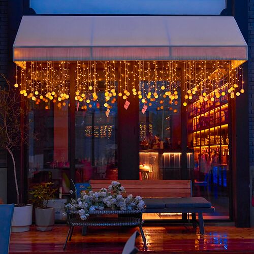 户外露营庭院民宿太阳能线球灯串花园阳台装饰灯彩灯X围栏布置灯