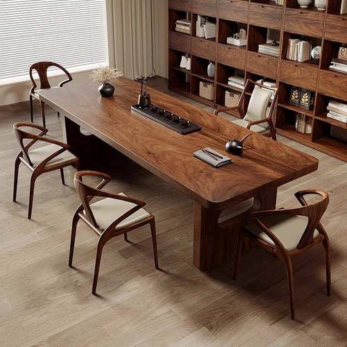 南美胡桃木茶桌椅组合一桌五椅家用客厅实木大板泡茶台新中式茶几