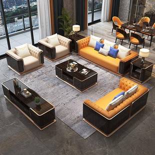 意式轻奢真皮沙发美式皮沙发大户型别墅沙发港式设计师宾利沙发