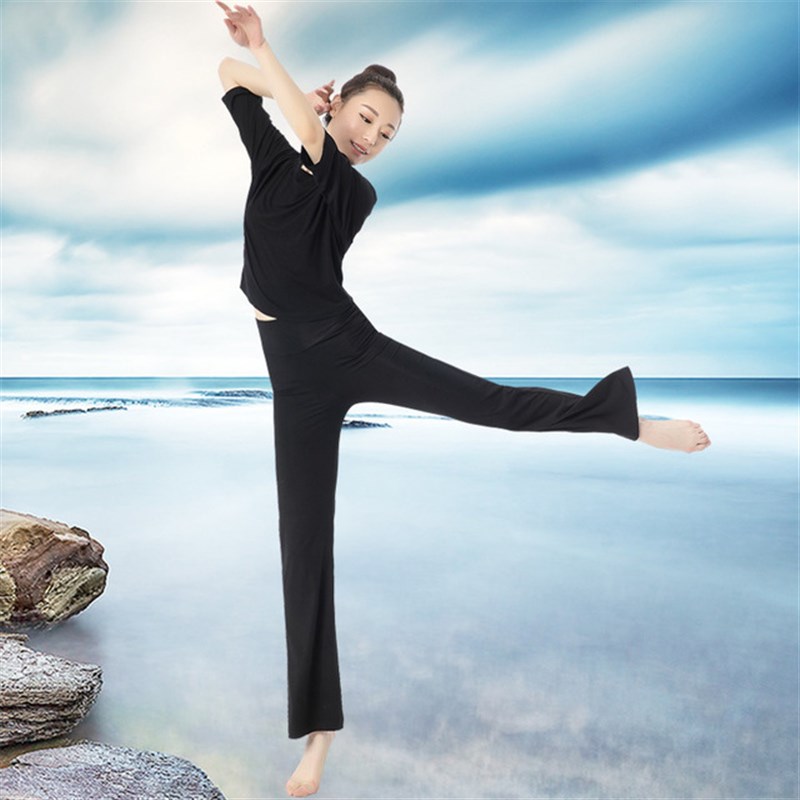 舞蹈直筒裤女微喇叭形体瑜伽练功裤舞高腰修身广场舞黑色长裤