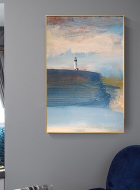 抽象风景大海蓝色肌理油画布面客B厅装饰画餐厅卧室床头背景墙挂