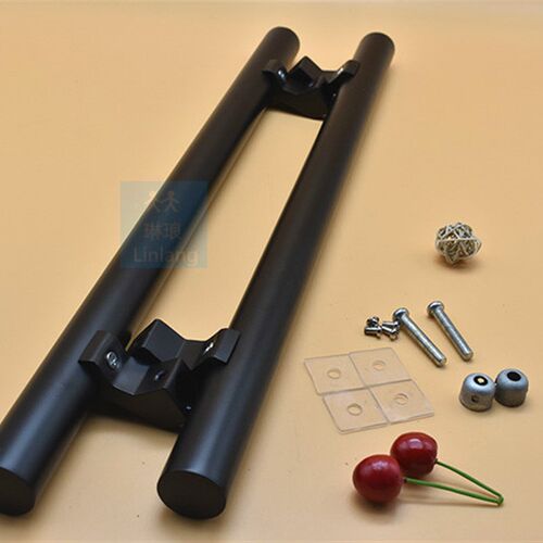 不锈钢木移推拉有框玻璃门拉手 亚黑色圆管斜脚KTV包厢大门把手