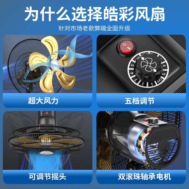 皓彩电风扇家用1j8寸落地扇大风力商用摇头电扇大功率工业风扇强