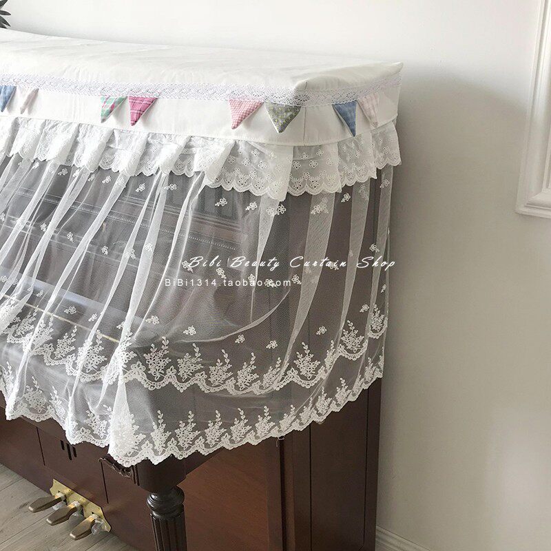 韩式加厚夹棉彩旗拼接蕾丝绣花纱全罩半罩防N尘钢琴罩钢琴罩凳子