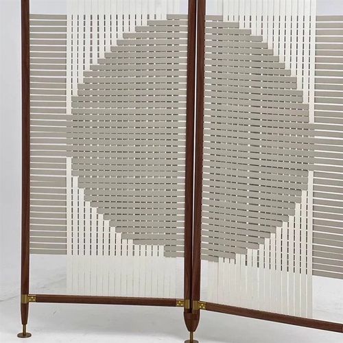 意式金属马鞍革屏风隔断座屏编织风格酒店餐厅屏风来图定制厂家