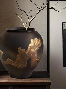 新中式创意染金水墨黑色花器艺术氛围感摆件民俗茶室桌面花瓶摆件