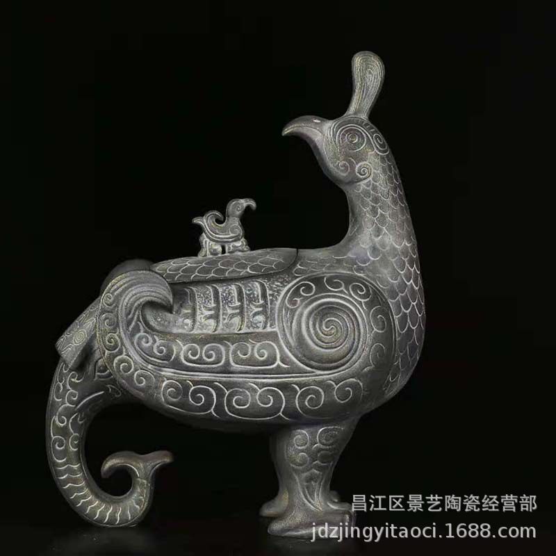 景德镇陶瓷酒瓶3斤装仿古青铜器晋候鸟尊家居摆件工艺酒具酒坛子