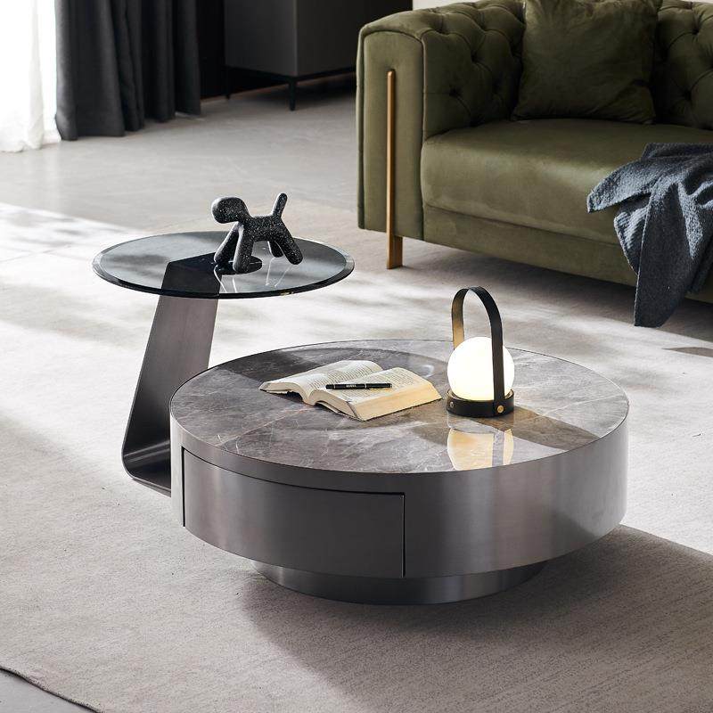 现代简约不锈钢岩板茶几客厅小户型意式轻奢钢化玻璃圆形茶几组合,金属材料及制品,金属加工件/五金加工件,淘宝优惠券,粉丝福利购,淘宝优惠卷