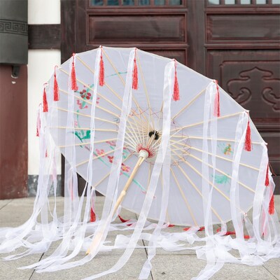 流伞飘漫纱苏古装女花伞花城cos红伞动带古风汉服拍照跳舞道具伞