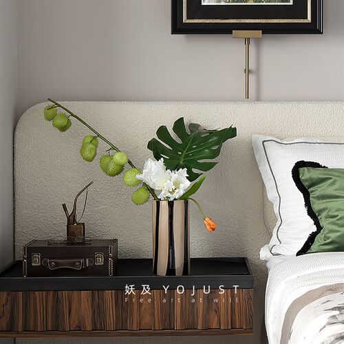 花代简约黑色条纹直筒艺术花璃现器 样板间酒店会所琉艺摆件