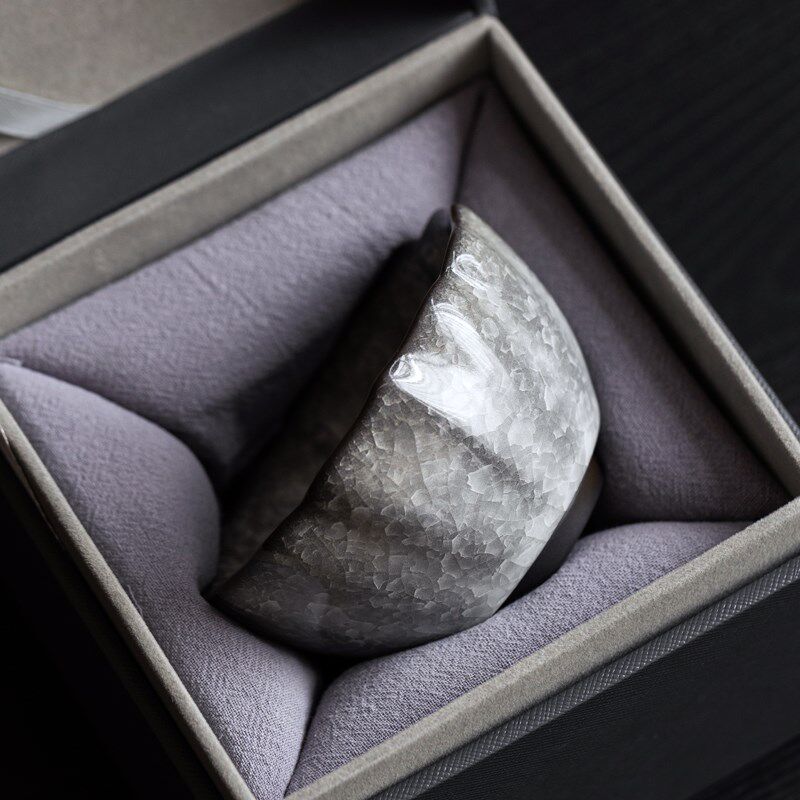 冰片冰裂釉开片冰花中式花瓣复古主人杯单陶瓷杯子男士遇水无痕