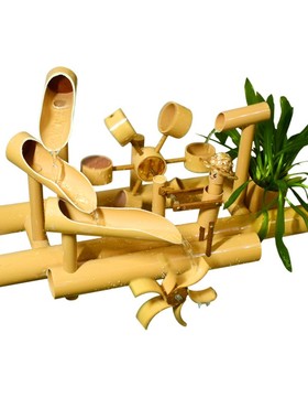 竹子流水摆件鱼缸石槽循环水车鱼缸石槽装饰造景喷泉小竹筒人惊鹿