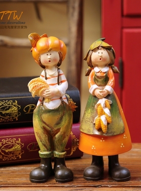 tyttw南瓜乡村情侣树脂人物摆件生日礼物桌面装饰创意油画质感