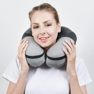 旅行按压式充气u型枕便携脖子靠枕飞机颈枕吹气头枕自动枕头