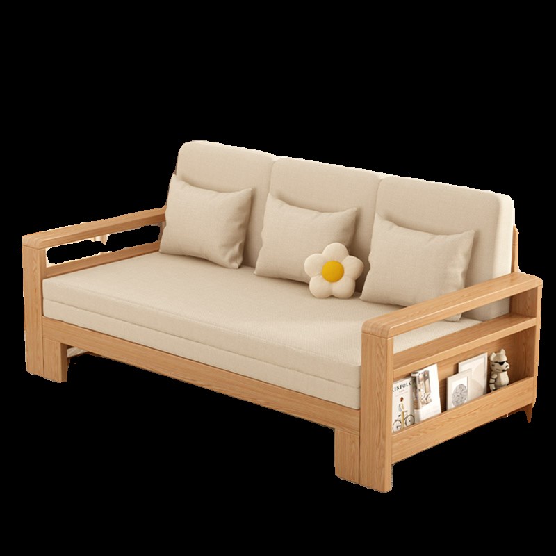 实木沙发床多功能可折叠伸缩客厅两用双人红橡木推拉储物布艺沙发