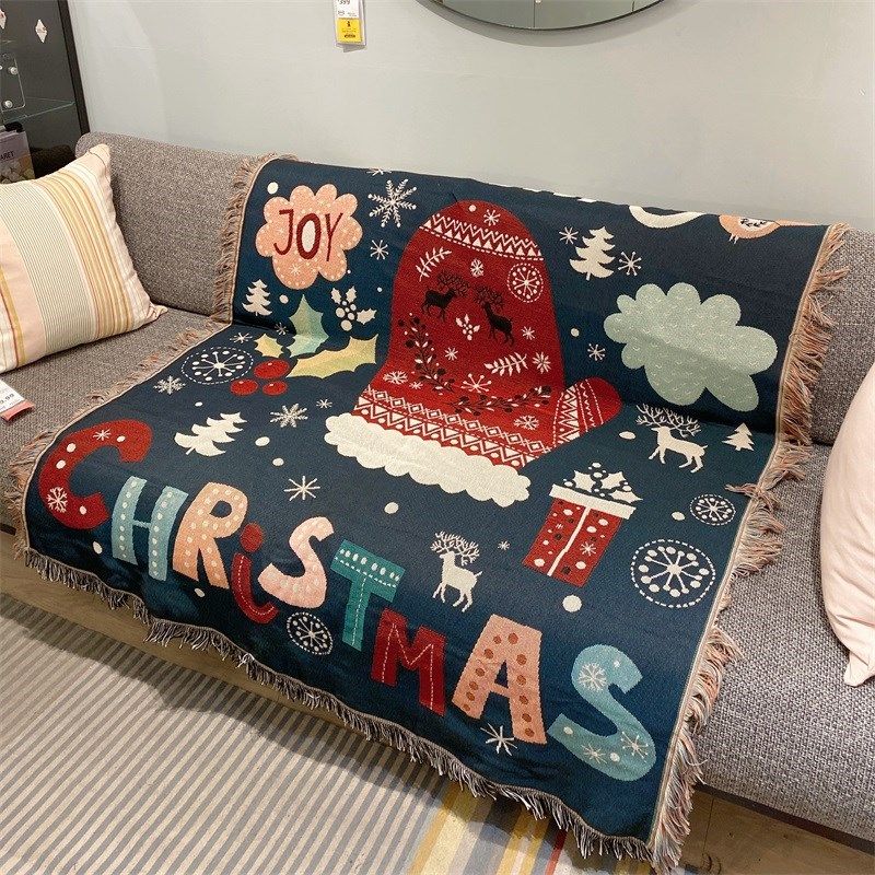 2024金丝线氛围感圣诞节装饰盖布毯子单人沙发巾披毯高级感垫挂布