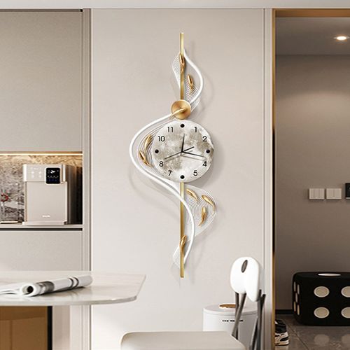 客厅钟表装饰画格栅轻奢创意壁灯时钟挂墙现代简约立体九鱼图挂钟