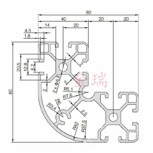 工业铝标材8080弧形设备框架 铝型材欧型8840R型材工立台作柱转角