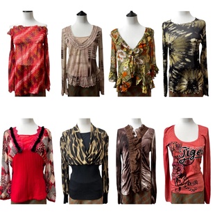 古着vintageQ20复古印花海淘长袖 显瘦外贸Y2K风上衣 T恤女辣妹修身