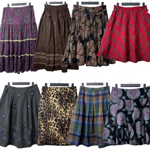 古着vintageS7港风半身裙女古早味海淘百搭毛呢中长款 多色拼接裙