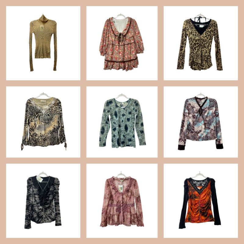 古着vintageQ16复古豹纹风长袖印花T恤女小众设计古着辣妹上衣