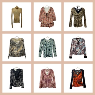 古着vintageQ16复古豹纹风长袖 印花T恤女小众设计古着辣妹上衣