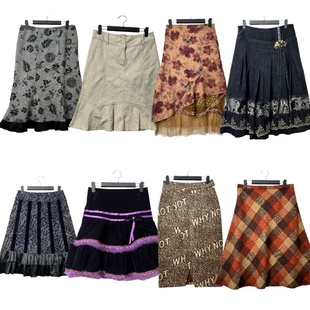 古着vintage复古秋冬款 D2原宿古早味港风森系A字毛呢少女百搭裙