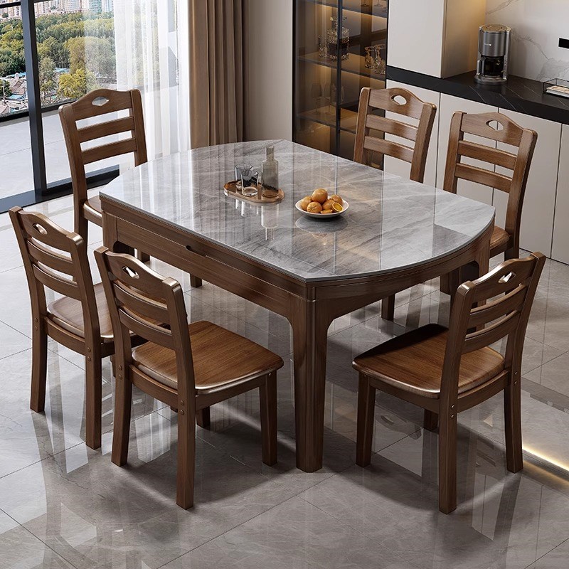 实木岩板餐桌家用小户型可变圆桌2025新款现代简约伸缩电磁炉饭桌