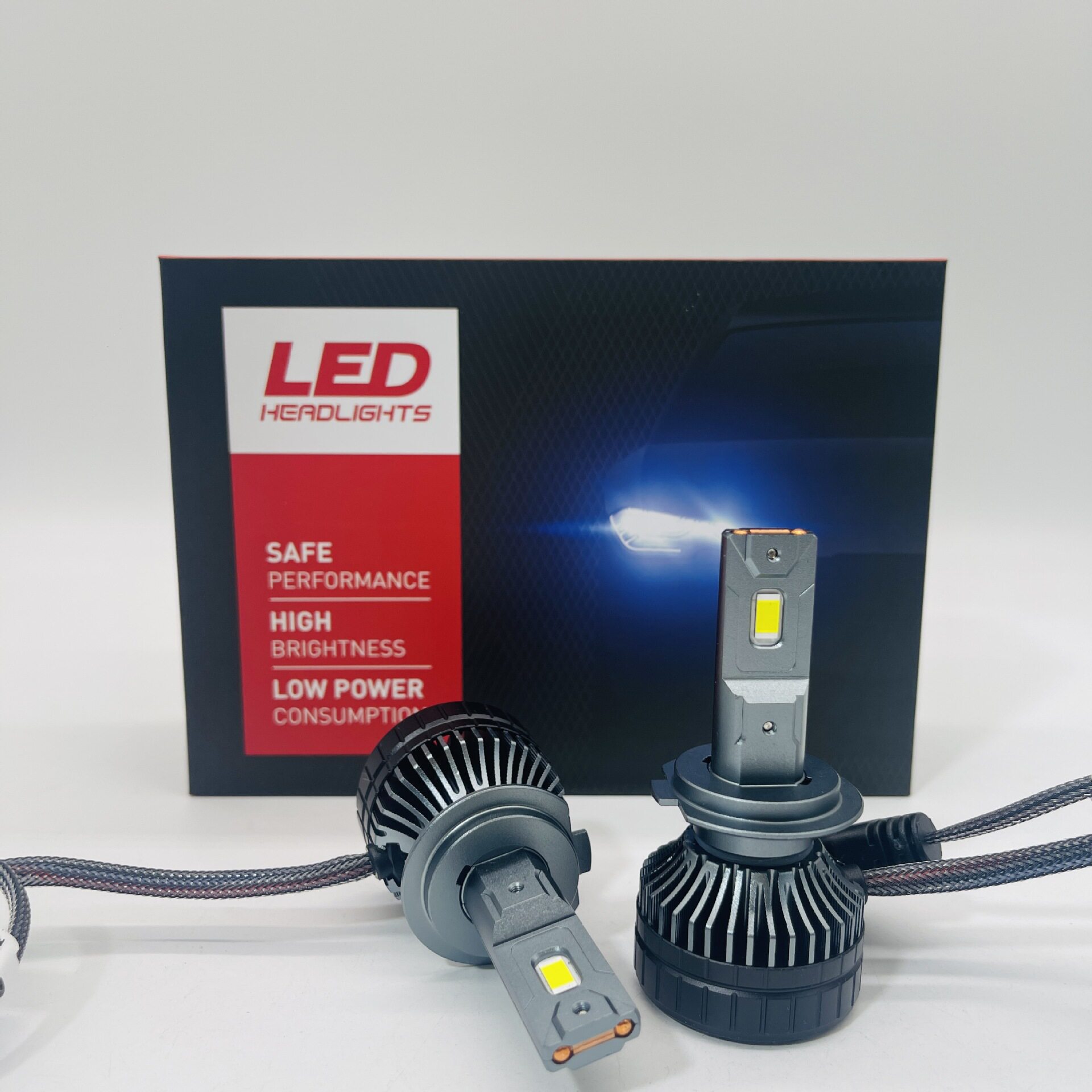 V8双铜管汽车led大灯h7h4远近一体改装9005聚光前照灯h11高亮度