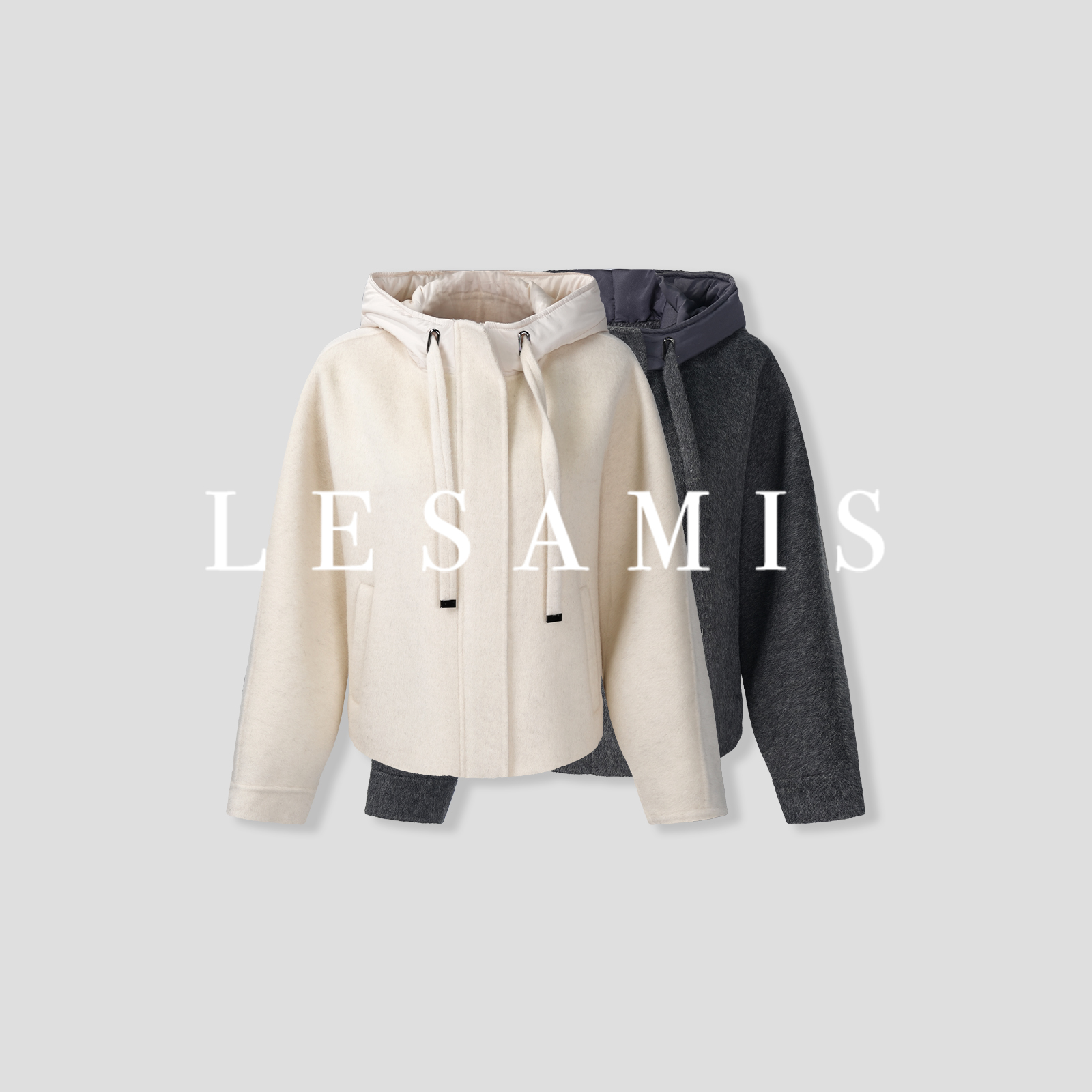 LESAMIS·「时光印象」极简牦牛绒羊毛连帽松弛感外套A662001043