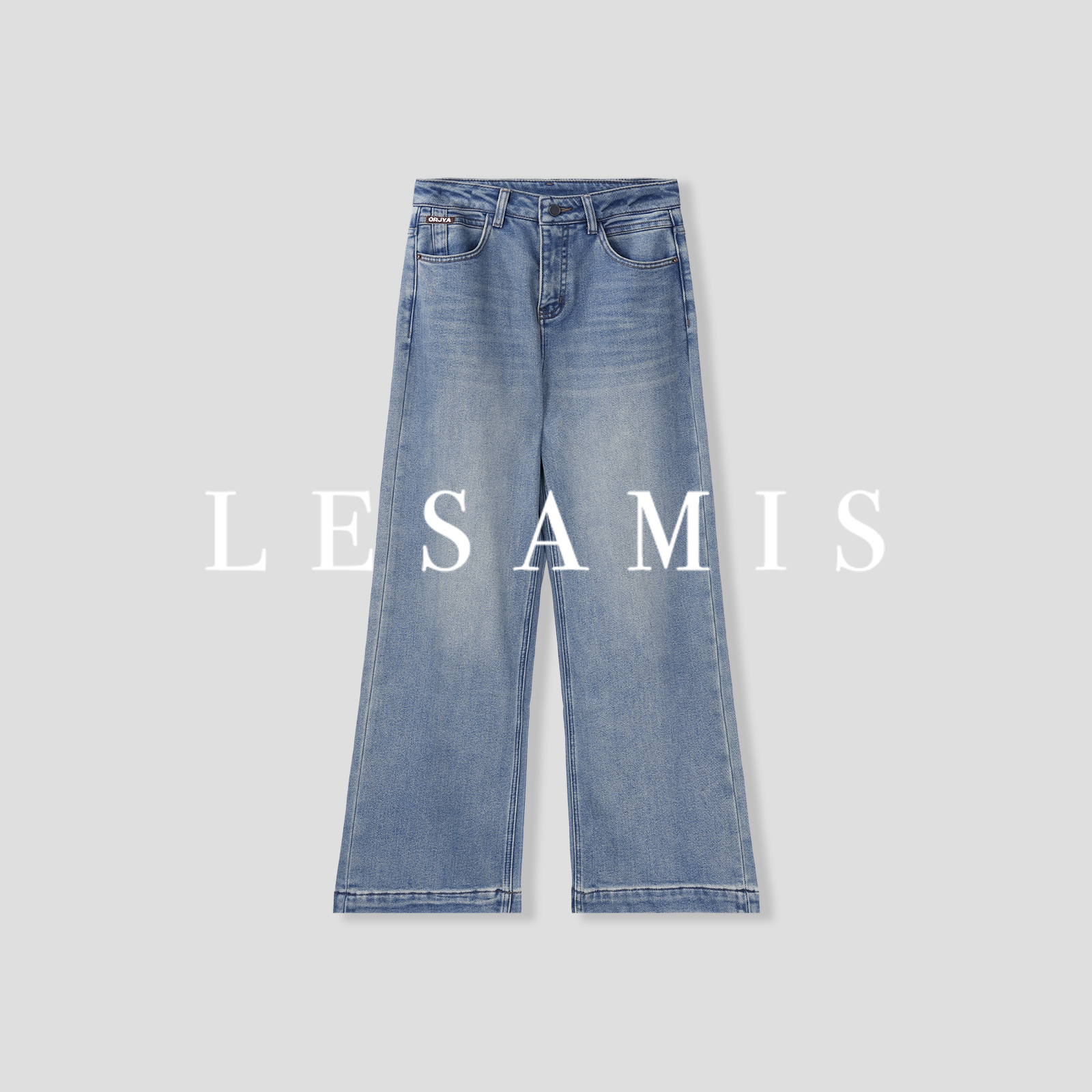 LESAMIS·「浅蓝时光」重工水洗加绒高腰直筒显瘦牛仔裤842001121