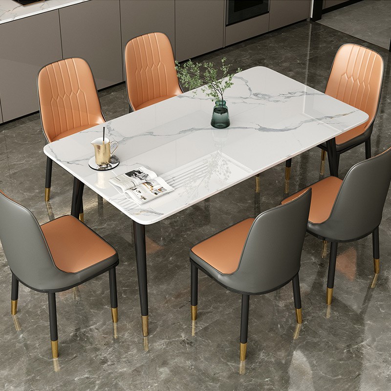 餐桌亮光岩板餐桌椅组p合北欧现代简约小户型家用长方形吃饭桌子