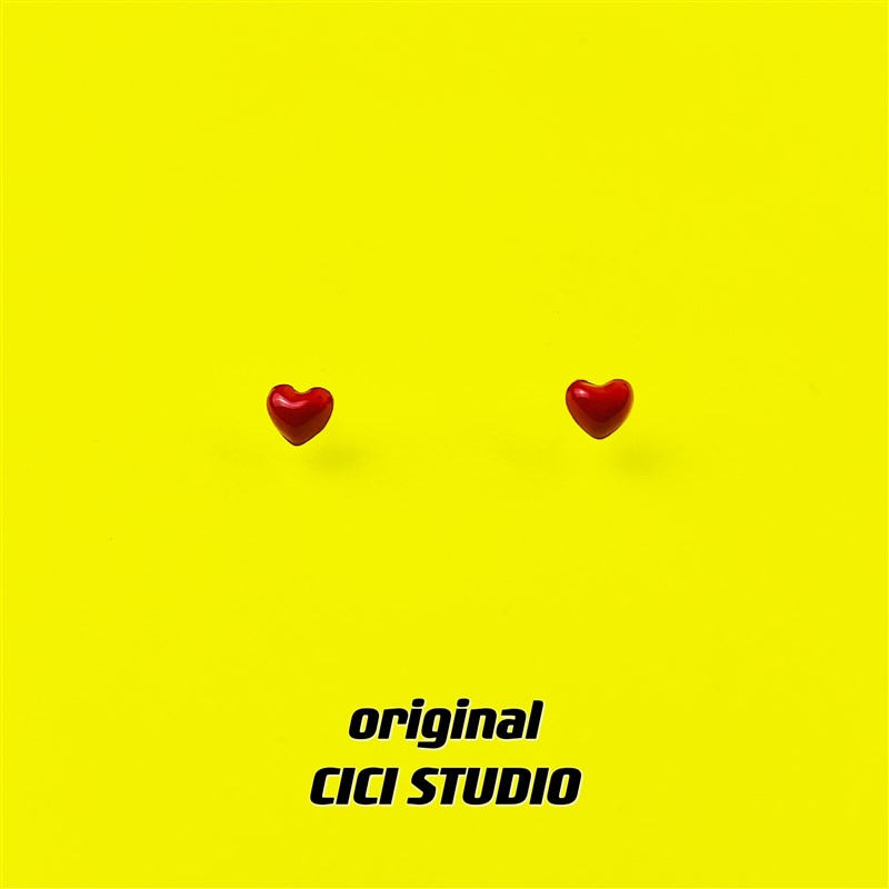 CICI创意百搭通勤红q色爱心迷你镀金S925银针耳钉耳饰多耳洞耳骨