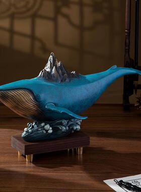 鲸金山黄铜客厅家居创意摆件玄关轻奢高档家居装饰品送人礼物