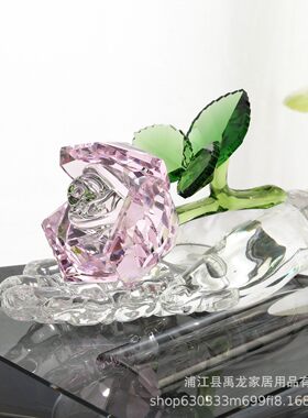 手中玫瑰水晶摆件工艺品办公室客厅装饰礼品女朋友情人节七夕礼物